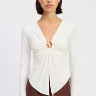 LONG SLEEVE FRONT RING RUCHED TOP-Emory Park-[option4]-[option5]-[option6]-[option7]-[option8]-Shop-Boutique-Clothing-for-Women-Online