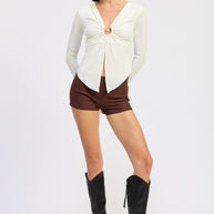 LONG SLEEVE FRONT RING RUCHED TOP-Emory Park-[option4]-[option5]-[option6]-[option7]-[option8]-Shop-Boutique-Clothing-for-Women-Online