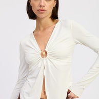 LONG SLEEVE FRONT RING RUCHED TOP-Emory Park-IVORY-S-[option4]-[option5]-[option6]-[option7]-[option8]-Shop-Boutique-Clothing-for-Women-Online