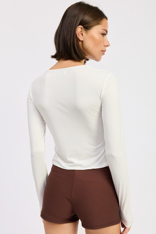 LONG SLEEVE FRONT RING RUCHED TOP-Emory Park-[option4]-[option5]-[option6]-[option7]-[option8]-Shop-Boutique-Clothing-for-Women-Online