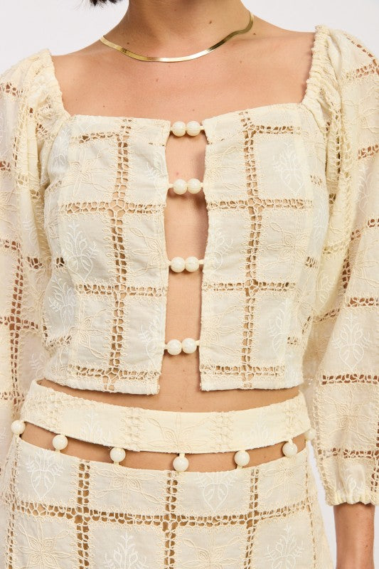 EMBROIDERED CROPPED TOP WITH BEAD FRONT-Emory Park-[option4]-[option5]-[option6]-[option7]-[option8]-Shop-Boutique-Clothing-for-Women-Online