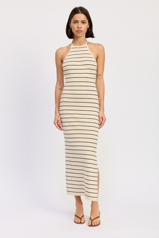 OPEN BACK MIDI HALTER STRIPED DRESS-Emory Park-IVORY BLACK STRIPE-S-[option4]-[option5]-[option6]-[option7]-[option8]-Shop-Boutique-Clothing-for-Women-Online