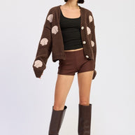 V NECK BUTTON FRONT APPLIQUE CARDIGAN-Emory Park-[option4]-[option5]-[option6]-[option7]-[option8]-Shop-Boutique-Clothing-for-Women-Online