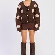 V NECK BUTTON FRONT APPLIQUE CARDIGAN-Emory Park-[option4]-[option5]-[option6]-[option7]-[option8]-Shop-Boutique-Clothing-for-Women-Online