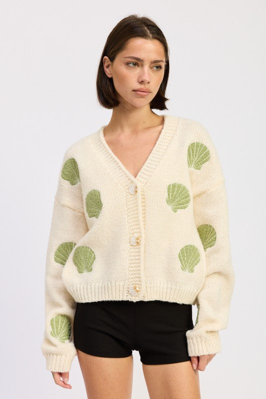V NECK BUTTON FRONT APPLIQUE CARDIGAN-Emory Park-IVORY OLIVE-S-[option4]-[option5]-[option6]-[option7]-[option8]-Shop-Boutique-Clothing-for-Women-Online