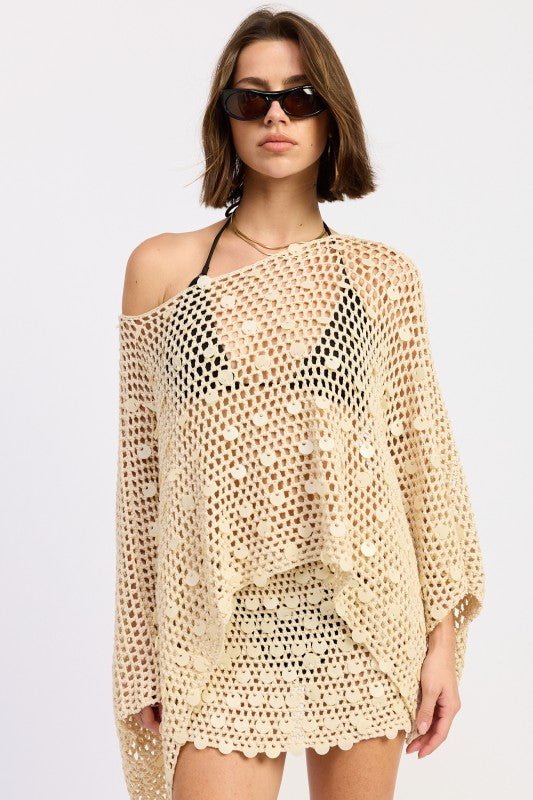 OVERSIZED SHELL TRIM CROCHET PONCHO-Emory Park-[option4]-[option5]-[option6]-[option7]-[option8]-Shop-Boutique-Clothing-for-Women-Online