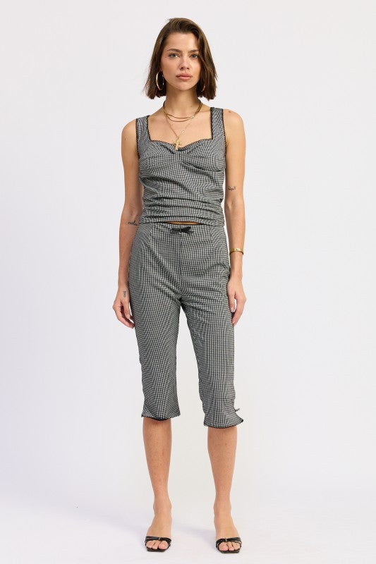 GINGHAM CAPRI PANTS WITH LACE TRIM-Emory Park-[option4]-[option5]-[option6]-[option7]-[option8]-Shop-Boutique-Clothing-for-Women-Online