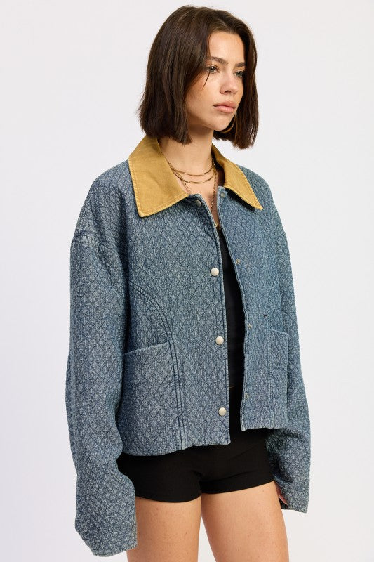 WOOL TWEED SNAP JACKET WITH CONTRASTED COLLAR-Emory Park-[option4]-[option5]-[option6]-[option7]-[option8]-Shop-Boutique-Clothing-for-Women-Online