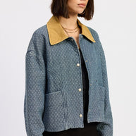WOOL TWEED SNAP JACKET WITH CONTRASTED COLLAR-Emory Park-[option4]-[option5]-[option6]-[option7]-[option8]-Shop-Boutique-Clothing-for-Women-Online