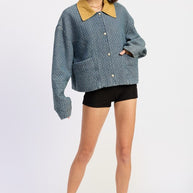 WOOL TWEED SNAP JACKET WITH CONTRASTED COLLAR-Emory Park-[option4]-[option5]-[option6]-[option7]-[option8]-Shop-Boutique-Clothing-for-Women-Online