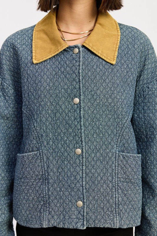 WOOL TWEED SNAP JACKET WITH CONTRASTED COLLAR-Emory Park-[option4]-[option5]-[option6]-[option7]-[option8]-Shop-Boutique-Clothing-for-Women-Online