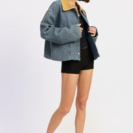 WOOL TWEED SNAP JACKET WITH CONTRASTED COLLAR-Emory Park-[option4]-[option5]-[option6]-[option7]-[option8]-Shop-Boutique-Clothing-for-Women-Online