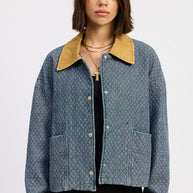 WOOL TWEED SNAP JACKET WITH CONTRASTED COLLAR-Emory Park-DK BLUE-S-[option4]-[option5]-[option6]-[option7]-[option8]-Shop-Boutique-Clothing-for-Women-Online