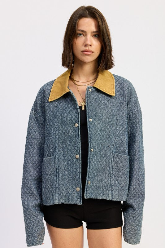 WOOL TWEED SNAP JACKET WITH CONTRASTED COLLAR-Emory Park-[option4]-[option5]-[option6]-[option7]-[option8]-Shop-Boutique-Clothing-for-Women-Online