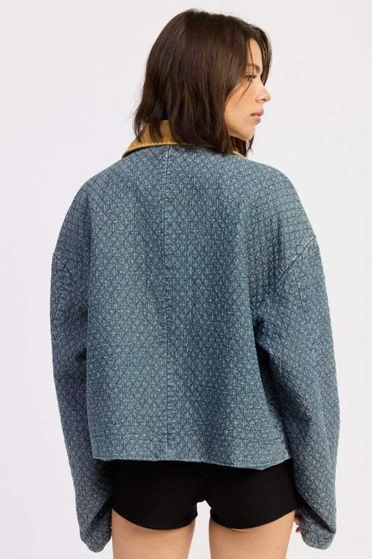 WOOL TWEED SNAP JACKET WITH CONTRASTED COLLAR-Emory Park-[option4]-[option5]-[option6]-[option7]-[option8]-Shop-Boutique-Clothing-for-Women-Online