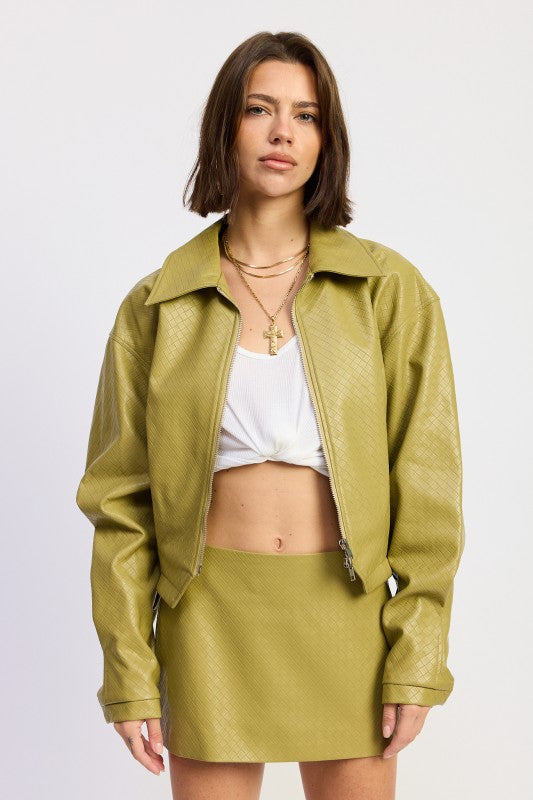 CROPPED JACKET WITH COLLAR AND ZIPPER-Emory Park-[option4]-[option5]-[option6]-[option7]-[option8]-Shop-Boutique-Clothing-for-Women-Online