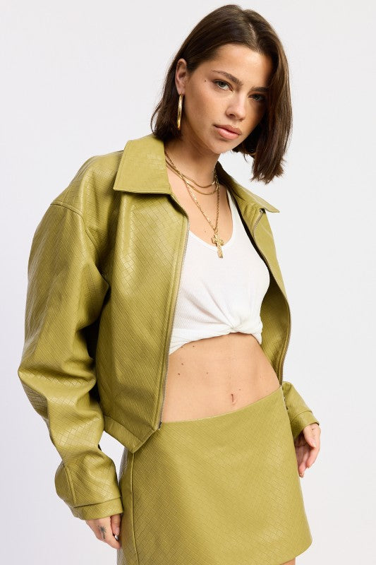 CROPPED JACKET WITH COLLAR AND ZIPPER-Emory Park-[option4]-[option5]-[option6]-[option7]-[option8]-Shop-Boutique-Clothing-for-Women-Online