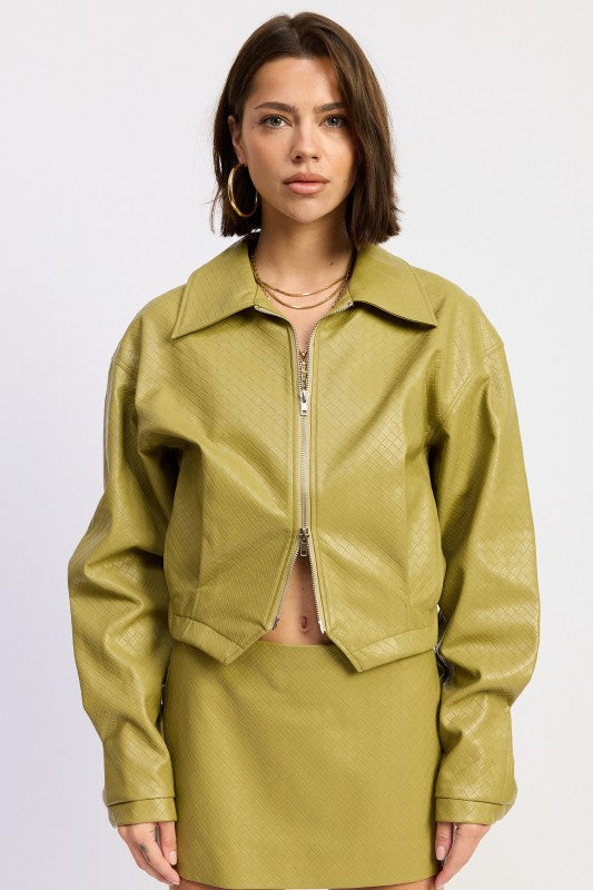 CROPPED JACKET WITH COLLAR AND ZIPPER-Emory Park-[option4]-[option5]-[option6]-[option7]-[option8]-Shop-Boutique-Clothing-for-Women-Online
