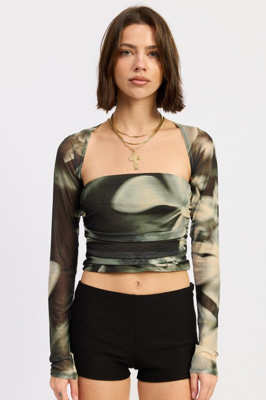 PRINTED MUSH TUBE TOP WITH DETACHABLE SHRUG-Emory Park-[option4]-[option5]-[option6]-[option7]-[option8]-Shop-Boutique-Clothing-for-Women-Online