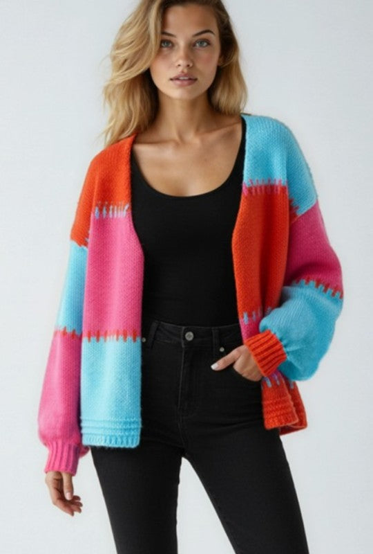 Women's Color-Block Knit Cardigan-Miss Sparkling-[option4]-[option5]-[option6]-[option7]-[option8]-Shop-Boutique-Clothing-for-Women-Online