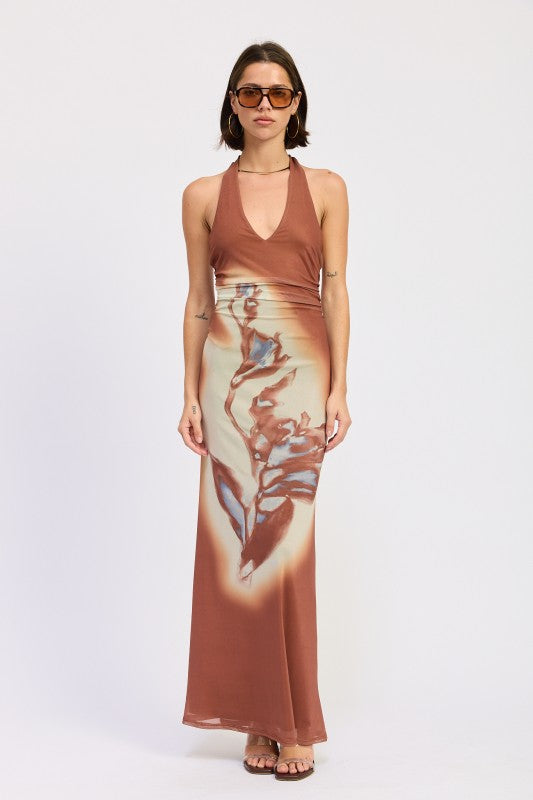 PRINTED MAXI HALTER DRESS WITH NECK TIE-Emory Park-[option4]-[option5]-[option6]-[option7]-[option8]-Shop-Boutique-Clothing-for-Women-Online