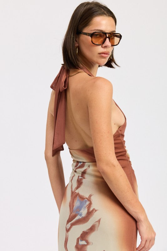 PRINTED MAXI HALTER DRESS WITH NECK TIE-Emory Park-[option4]-[option5]-[option6]-[option7]-[option8]-Shop-Boutique-Clothing-for-Women-Online