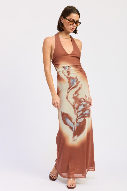 PRINTED MAXI HALTER DRESS WITH NECK TIE-Emory Park-[option4]-[option5]-[option6]-[option7]-[option8]-Shop-Boutique-Clothing-for-Women-Online