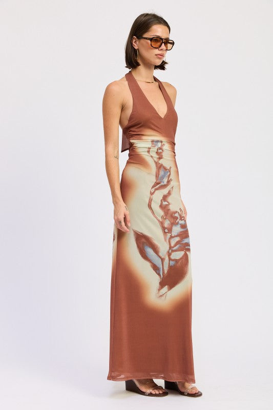 PRINTED MAXI HALTER DRESS WITH NECK TIE-Emory Park-[option4]-[option5]-[option6]-[option7]-[option8]-Shop-Boutique-Clothing-for-Women-Online