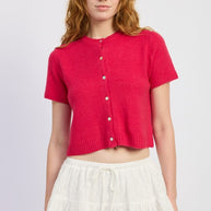 SHORT SLEEVE BUTTON UP CARDIGAN-Emory Park-FUSCHIA-S-[option4]-[option5]-[option6]-[option7]-[option8]-Shop-Boutique-Clothing-for-Women-Online