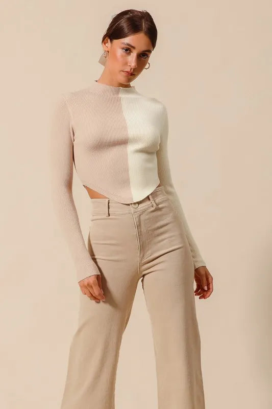 SO ME Color Block Fitted Crop Sweater Top-Sweaters-Trendsi-[option4]-[option5]-[option6]-[option7]-[option8]-Shop-Boutique-Clothing-for-Women-Online