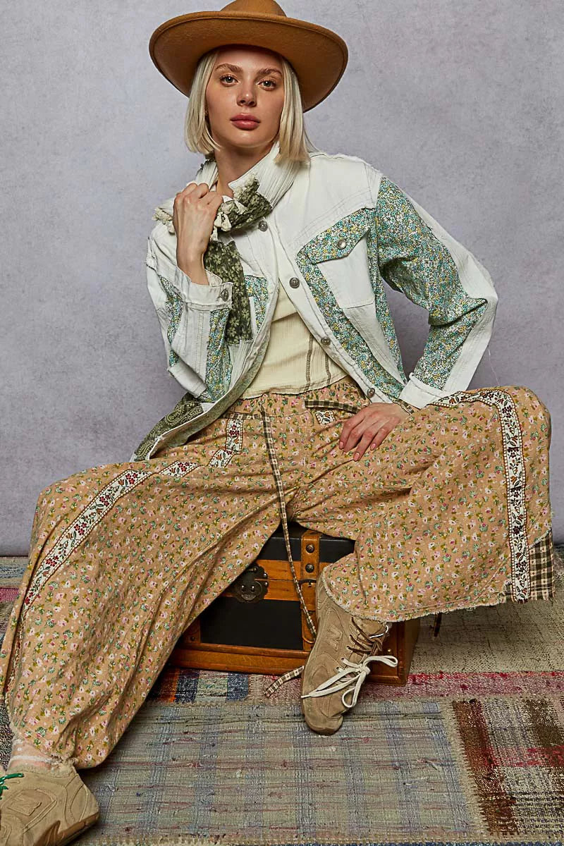 POL Button Down Patchwork Denim Jacket with Floral Print Details-Coats & Jackets-Trendsi-[option4]-[option5]-[option6]-[option7]-[option8]-Shop-Boutique-Clothing-for-Women-Online