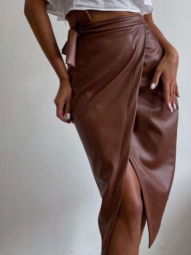 Slit Leather Midi Skirt-Skirts-Trendsi-[option4]-[option5]-[option6]-[option7]-[option8]-Shop-Boutique-Clothing-for-Women-Online