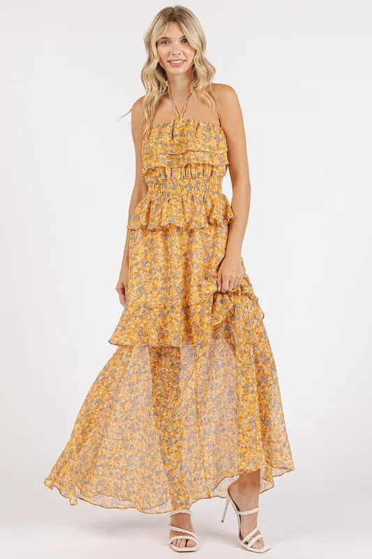 Mittoshop Ruffled Smocked Floral Halter Neck Maxi Dress-Dresses-Trendsi-[option4]-[option5]-[option6]-[option7]-[option8]-Shop-Boutique-Clothing-for-Women-Online