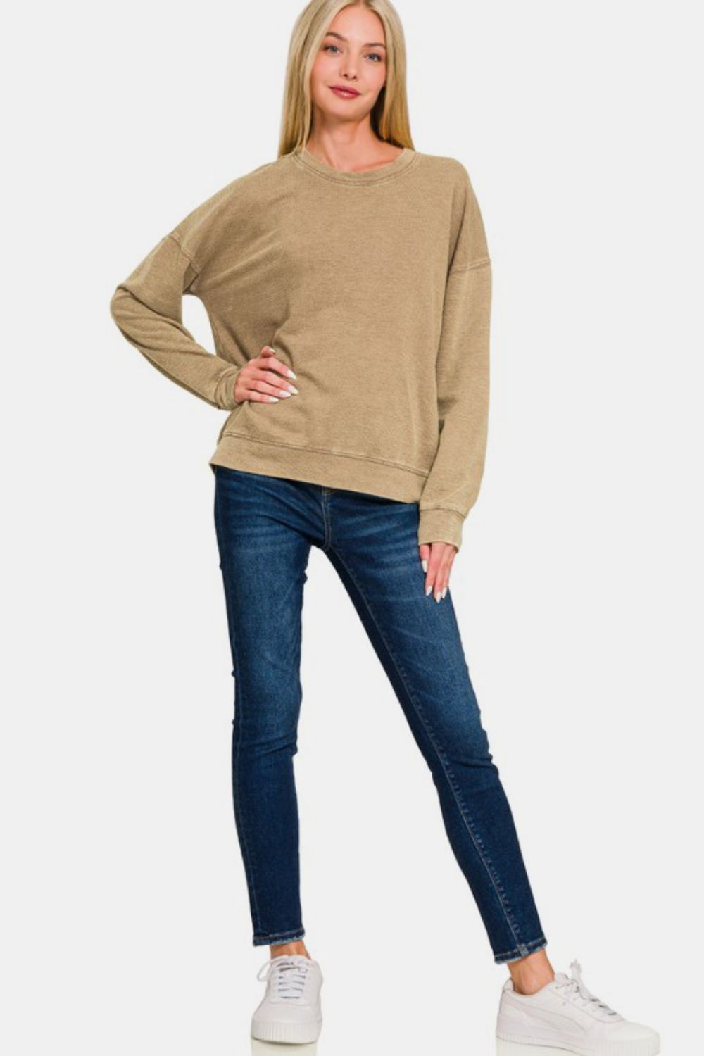 Zenana Washed Round Neck Dropped Shoulder Sweatshirt-Trendsi-[option4]-[option5]-[option6]-[option7]-[option8]-Shop-Boutique-Clothing-for-Women-Online