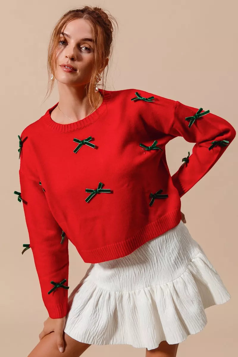 SO ME Ribbon Bow Applique Sweater-Sweaters-Trendsi-[option4]-[option5]-[option6]-[option7]-[option8]-Shop-Boutique-Clothing-for-Women-Online
