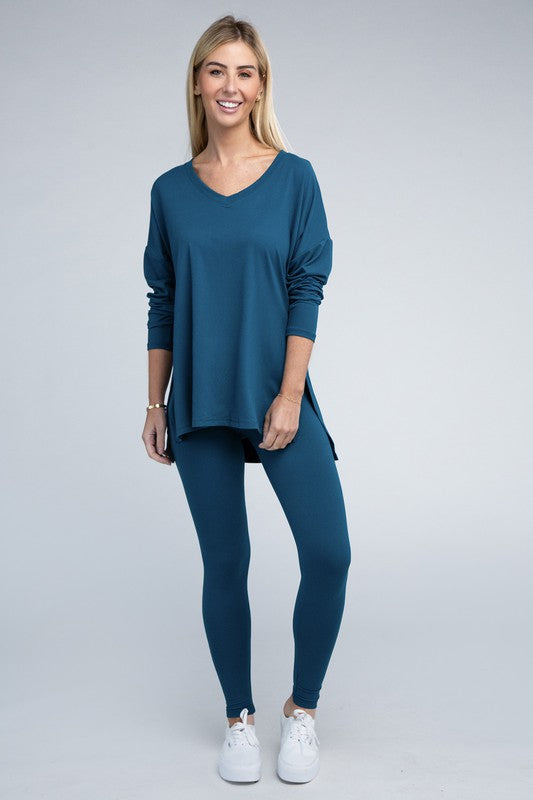 Zenana Brushed DTY Microfiber Loungewear Set-ZENANA-TEAL-S-[option4]-[option5]-[option6]-[option7]-[option8]-Shop-Boutique-Clothing-for-Women-Online