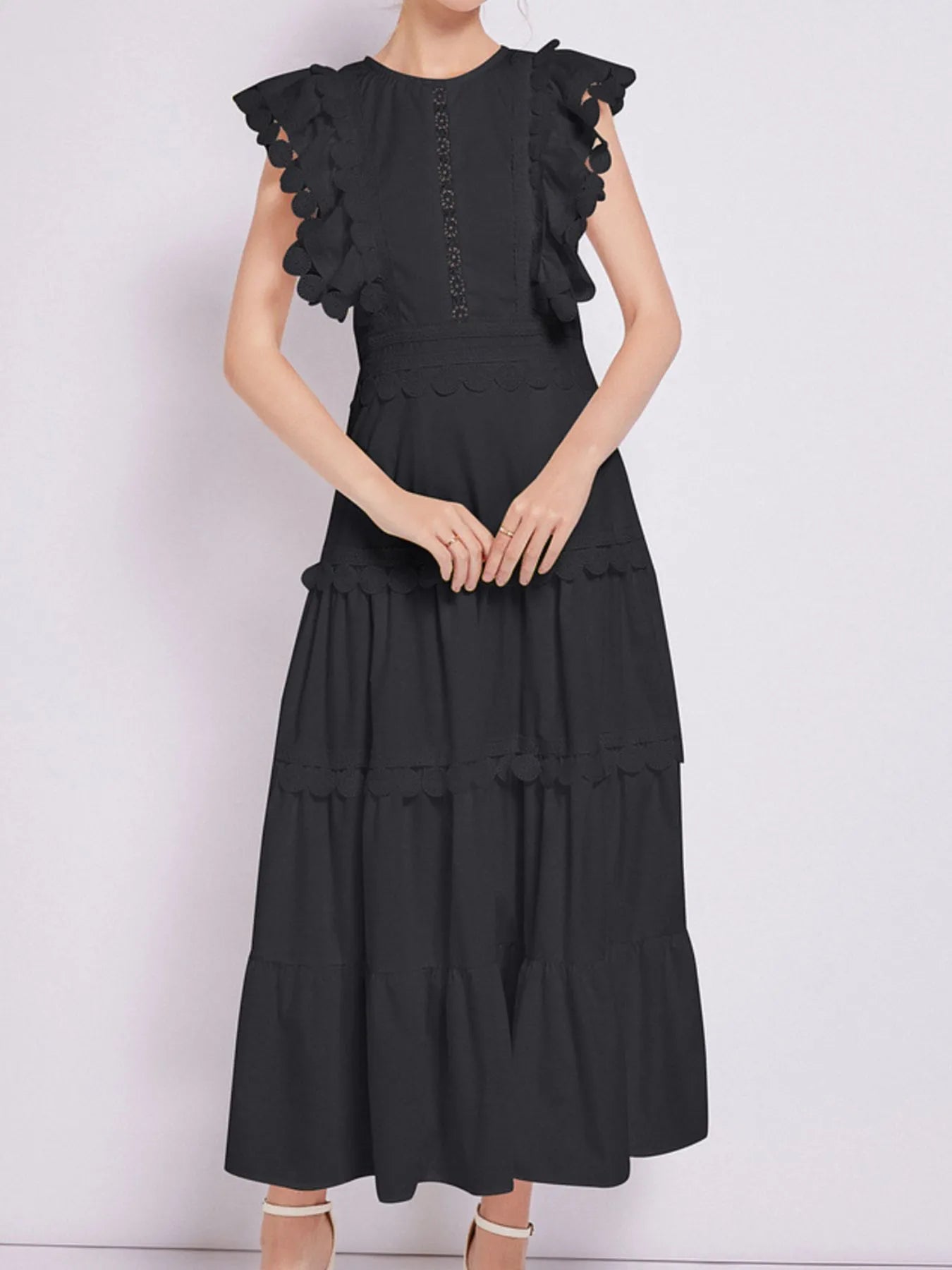 Sleeveless Ruffled Tiered Dress with Embroidered Trim-dresses-Trendsi-[option4]-[option5]-[option6]-[option7]-[option8]-Shop-Boutique-Clothing-for-Women-Online