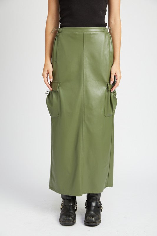 LEATHER CARGO MAXI SKIRT-Emory Park-[option4]-[option5]-[option6]-[option7]-[option8]-Shop-Boutique-Clothing-for-Women-Online