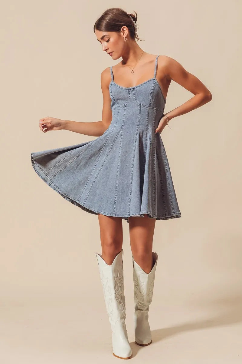 SO ME A Line Fit and Flare Denim Mini Dress-Dresses-Trendsi-[option4]-[option5]-[option6]-[option7]-[option8]-Shop-Boutique-Clothing-for-Women-Online