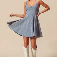 SO ME A Line Fit and Flare Denim Mini Dress-Dresses-Trendsi-[option4]-[option5]-[option6]-[option7]-[option8]-Shop-Boutique-Clothing-for-Women-Online
