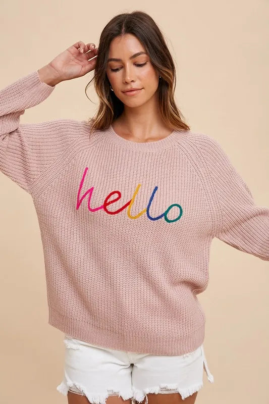 Annie Wear HELLO Embroidered Raglan Sleeve Sweater-Sweaters-Trendsi-[option4]-[option5]-[option6]-[option7]-[option8]-Shop-Boutique-Clothing-for-Women-Online