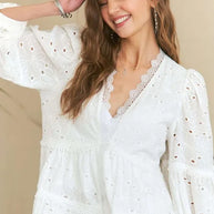 ADORA Lace Detail Tiered Eyelet V-Neck Babydoll Dress-Dresses-Trendsi-[option4]-[option5]-[option6]-[option7]-[option8]-Shop-Boutique-Clothing-for-Women-Online