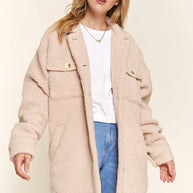 And The Why Teddy Sherpa Button Down Curved Hem Shacket-Womens Outerwear/Shacket-Trendsi-[option4]-[option5]-[option6]-[option7]-[option8]-Shop-Boutique-Clothing-for-Women-Online