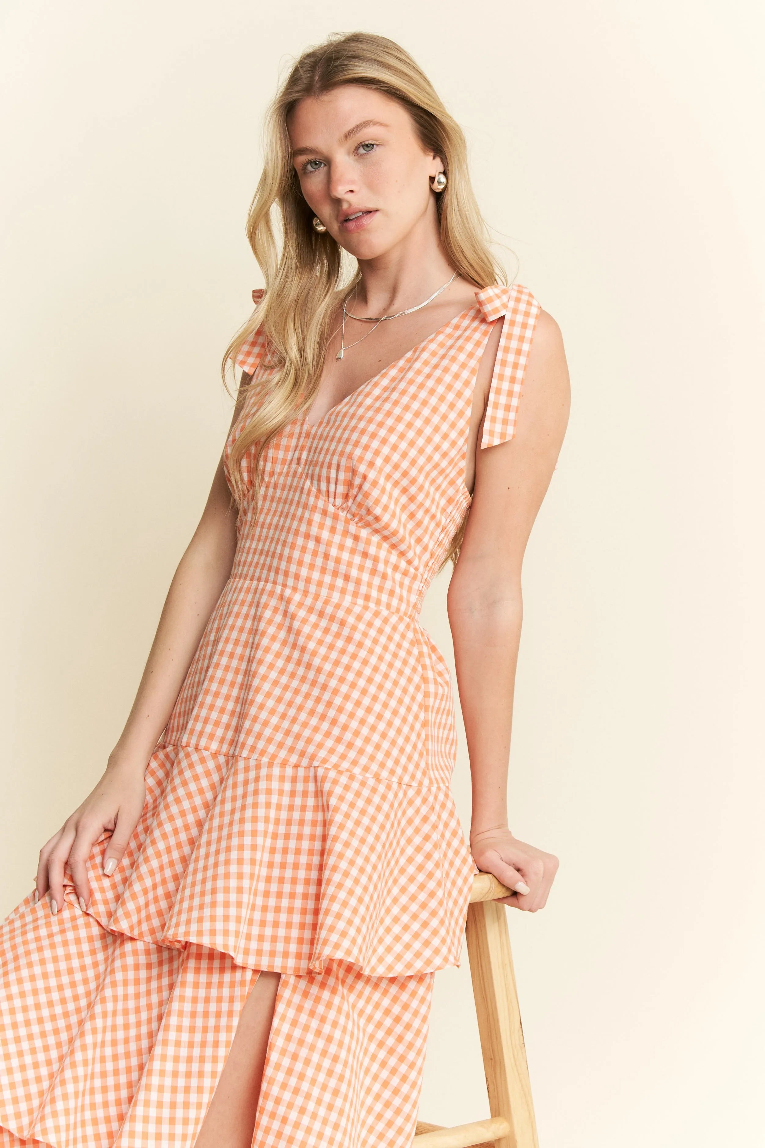 Jade By Jane Sleeveless Gingham Print Tiered Midi Dress-Dresses-Trendsi-[option4]-[option5]-[option6]-[option7]-[option8]-Shop-Boutique-Clothing-for-Women-Online
