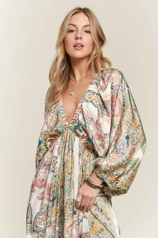 ADORA Printed V-Neck Batwing Sleeve Dress-Dresses-Trendsi-[option4]-[option5]-[option6]-[option7]-[option8]-Shop-Boutique-Clothing-for-Women-Online