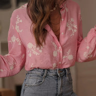 Flower Button Up Long Sleeve Shirt-Tops-Trendsi-[option4]-[option5]-[option6]-[option7]-[option8]-Shop-Boutique-Clothing-for-Women-Online