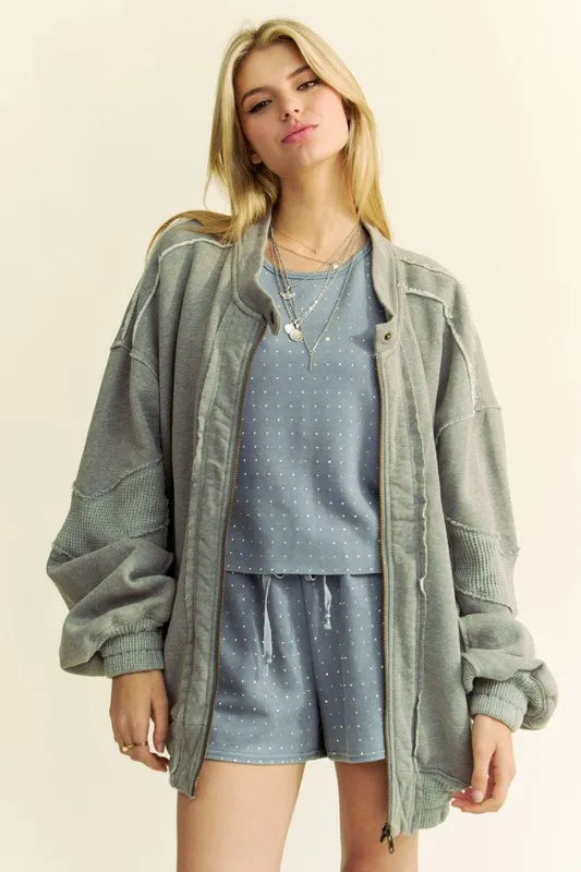 Davi & Dani Exposed Seam Zip Up Dropped Shoulder Jacket-Jacket-Trendsi-[option4]-[option5]-[option6]-[option7]-[option8]-Shop-Boutique-Clothing-for-Women-Online