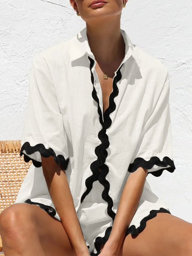 Contrast Trim Half Sleeve Top and Shorts Set-Sets-Trendsi-[option4]-[option5]-[option6]-[option7]-[option8]-Shop-Boutique-Clothing-for-Women-Online