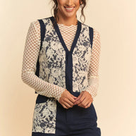 Davi & Dani Lace Patch Open Front Denim Vest-Vest-Trendsi-[option4]-[option5]-[option6]-[option7]-[option8]-Shop-Boutique-Clothing-for-Women-Online