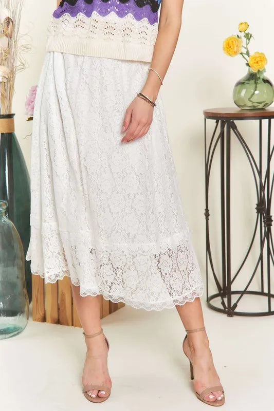 ADORA Elastic Waist Lace Midi Skirt-Skirts-Trendsi-[option4]-[option5]-[option6]-[option7]-[option8]-Shop-Boutique-Clothing-for-Women-Online